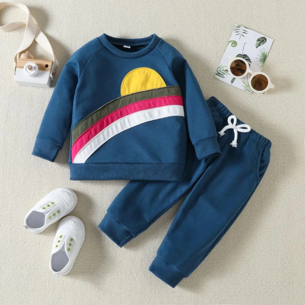 Autumn Rainbow Embroidery Baby Children Suit Wholesale