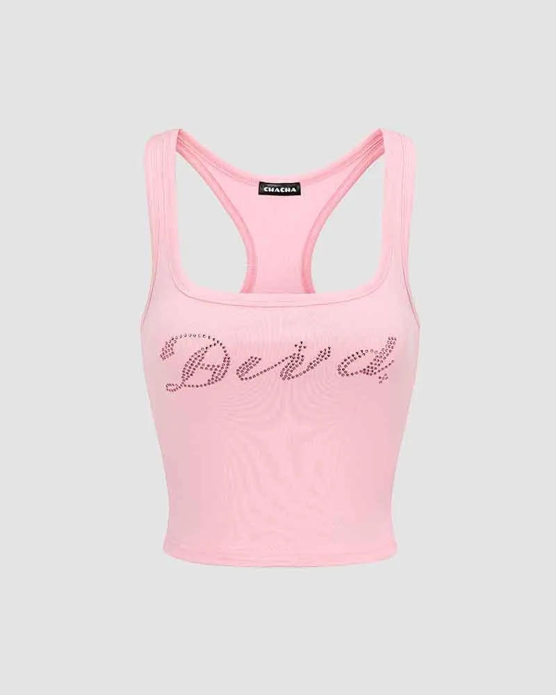 Awd Diamante Cropped Tank Top