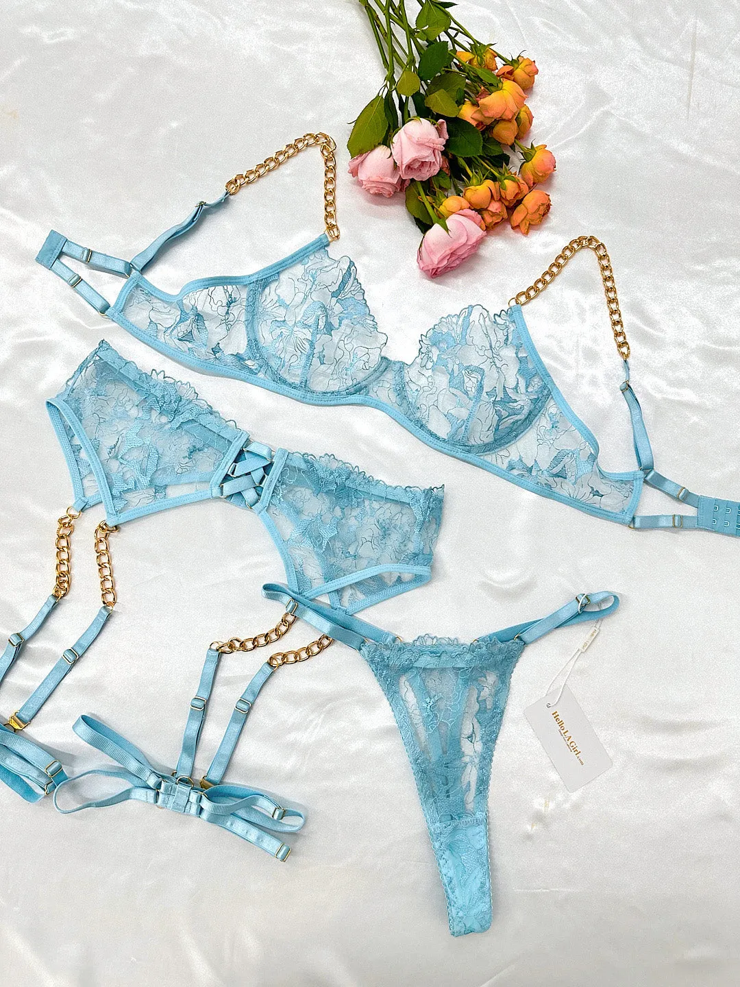 Azure Dreams Sheer Lace Lingerie Set