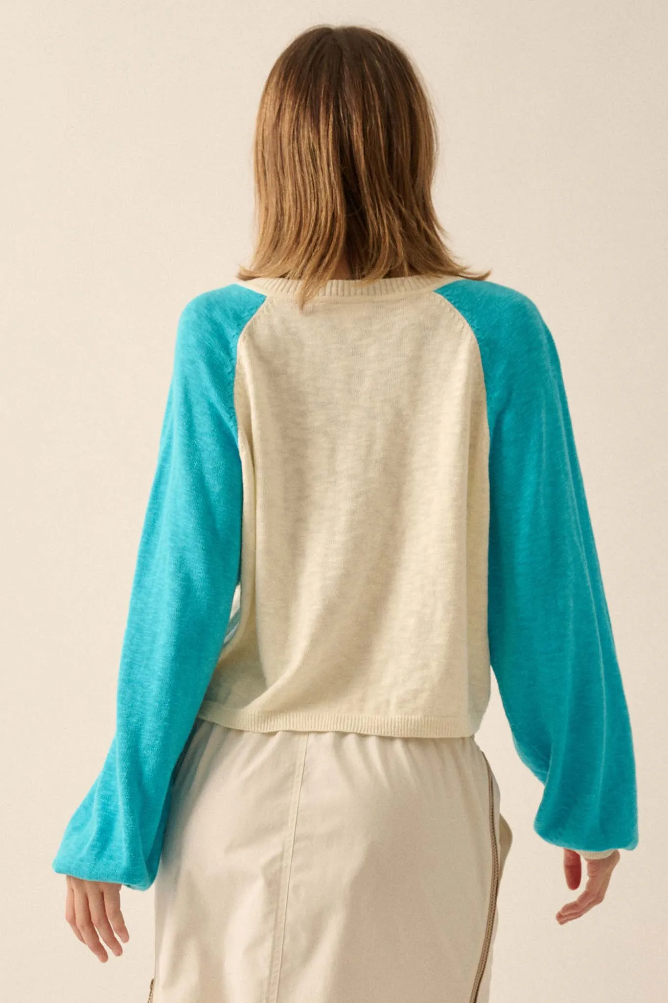 Bases Loaded Colorblock Slub-Knit Henley Sweater