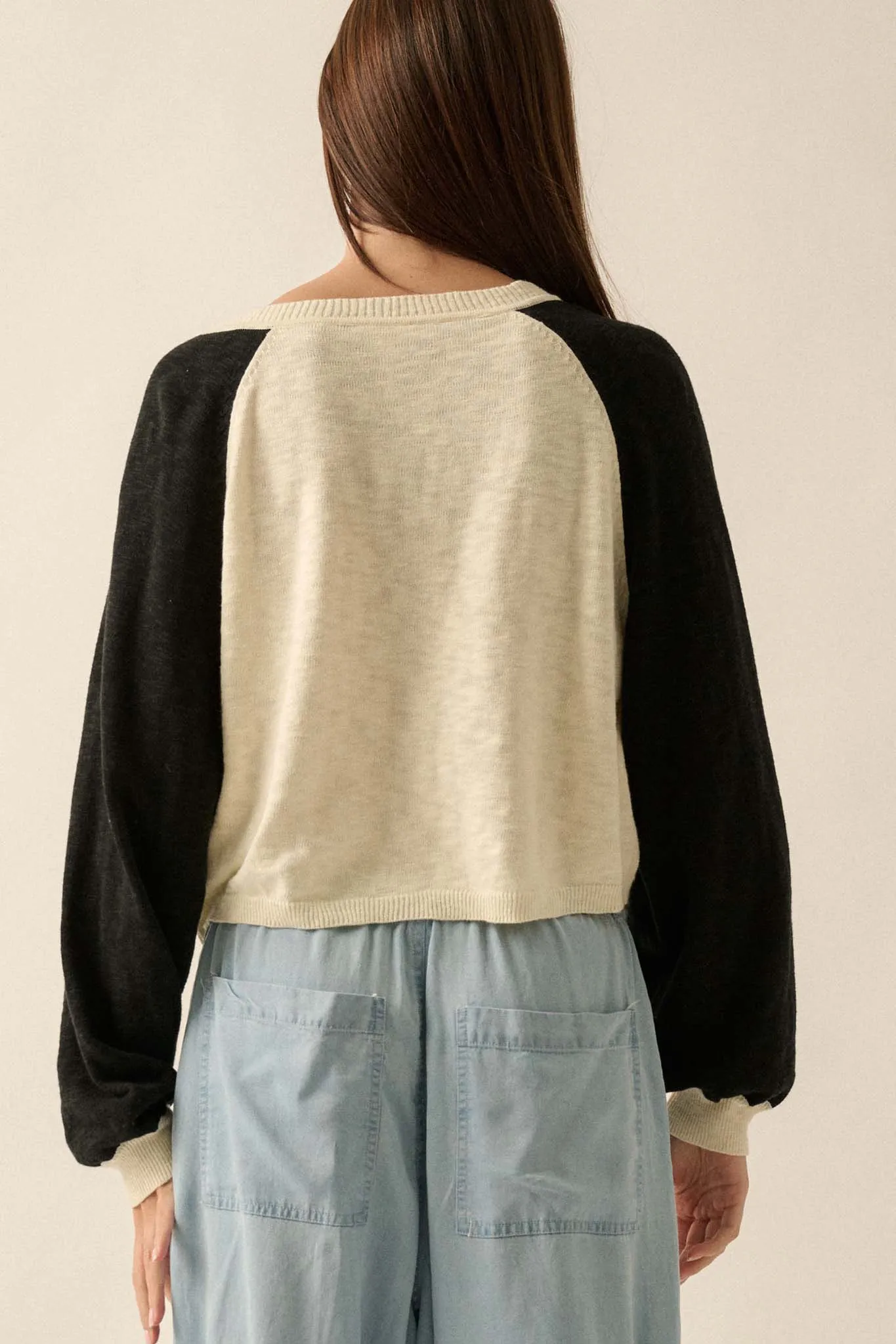 Bases Loaded Colorblock Slub-Knit Henley Sweater