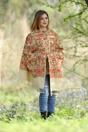 Beautiful Beige Colour Stole With Graceful Dense Jaal Pattern Of Kashmiri Embroidery Makes It An Ideal Wear.