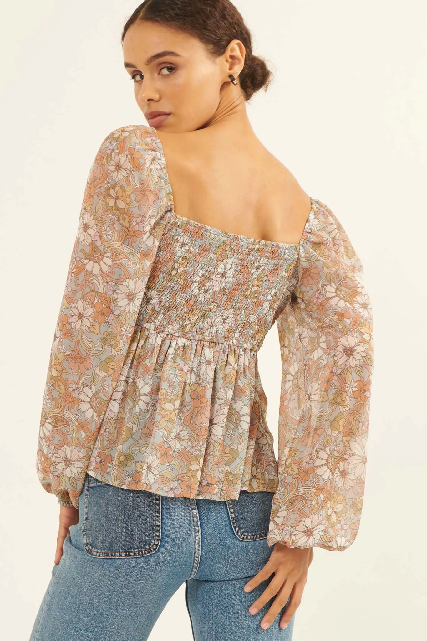 Beautiful Blooms Floral Babydoll Peasant Top