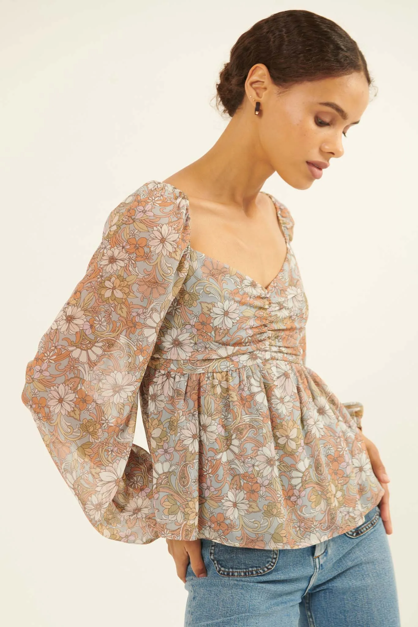 Beautiful Blooms Floral Babydoll Peasant Top