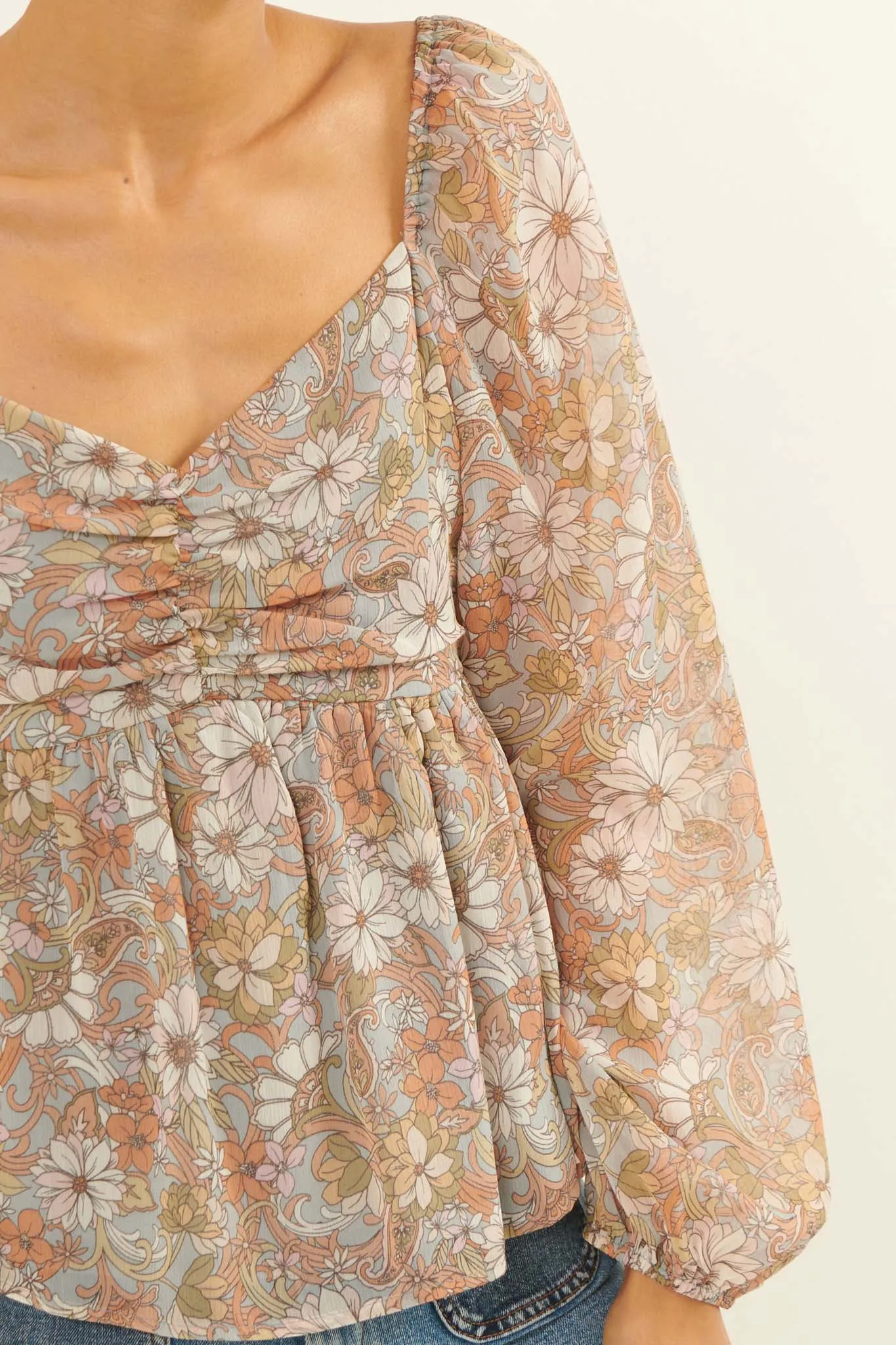 Beautiful Blooms Floral Babydoll Peasant Top