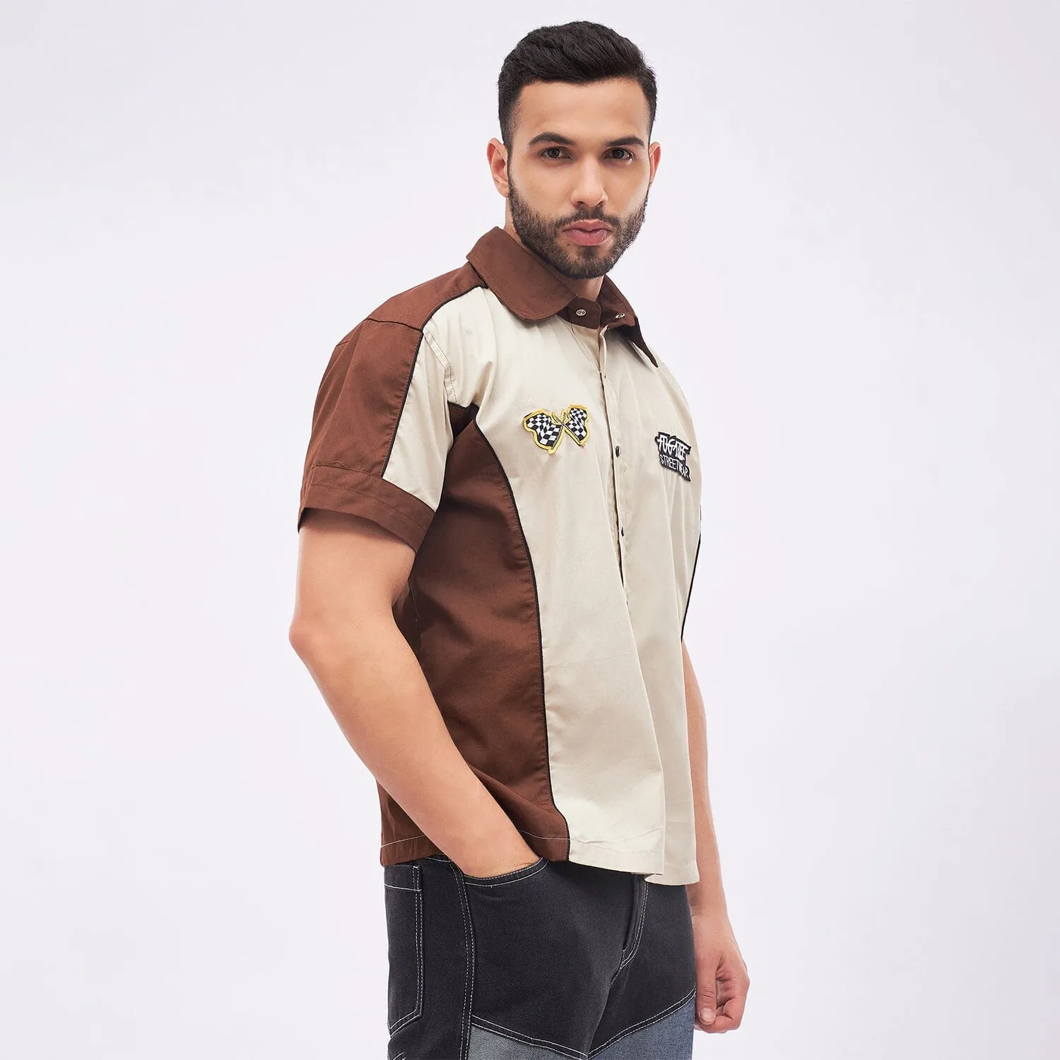 Beige & Brown Moto Shirt