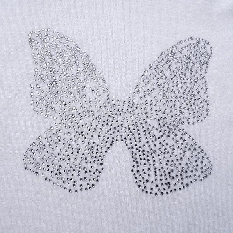 BerryBetty - Butterfly beaded short sleeve crewneck crop top