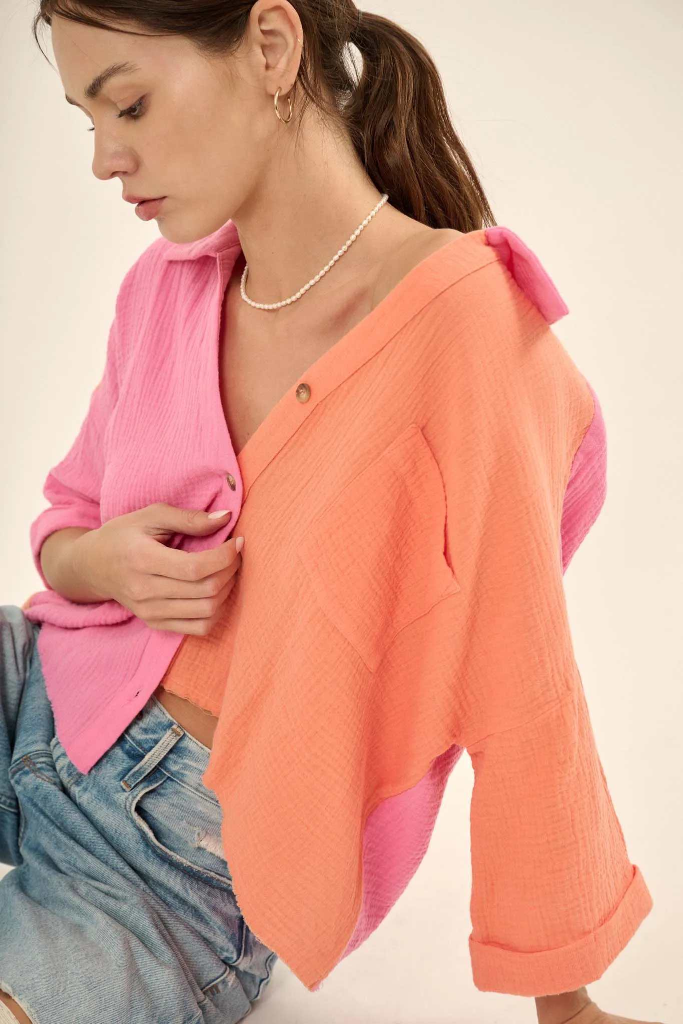 Better Half Colorblock Crinkle Cotton Pocket Shirt