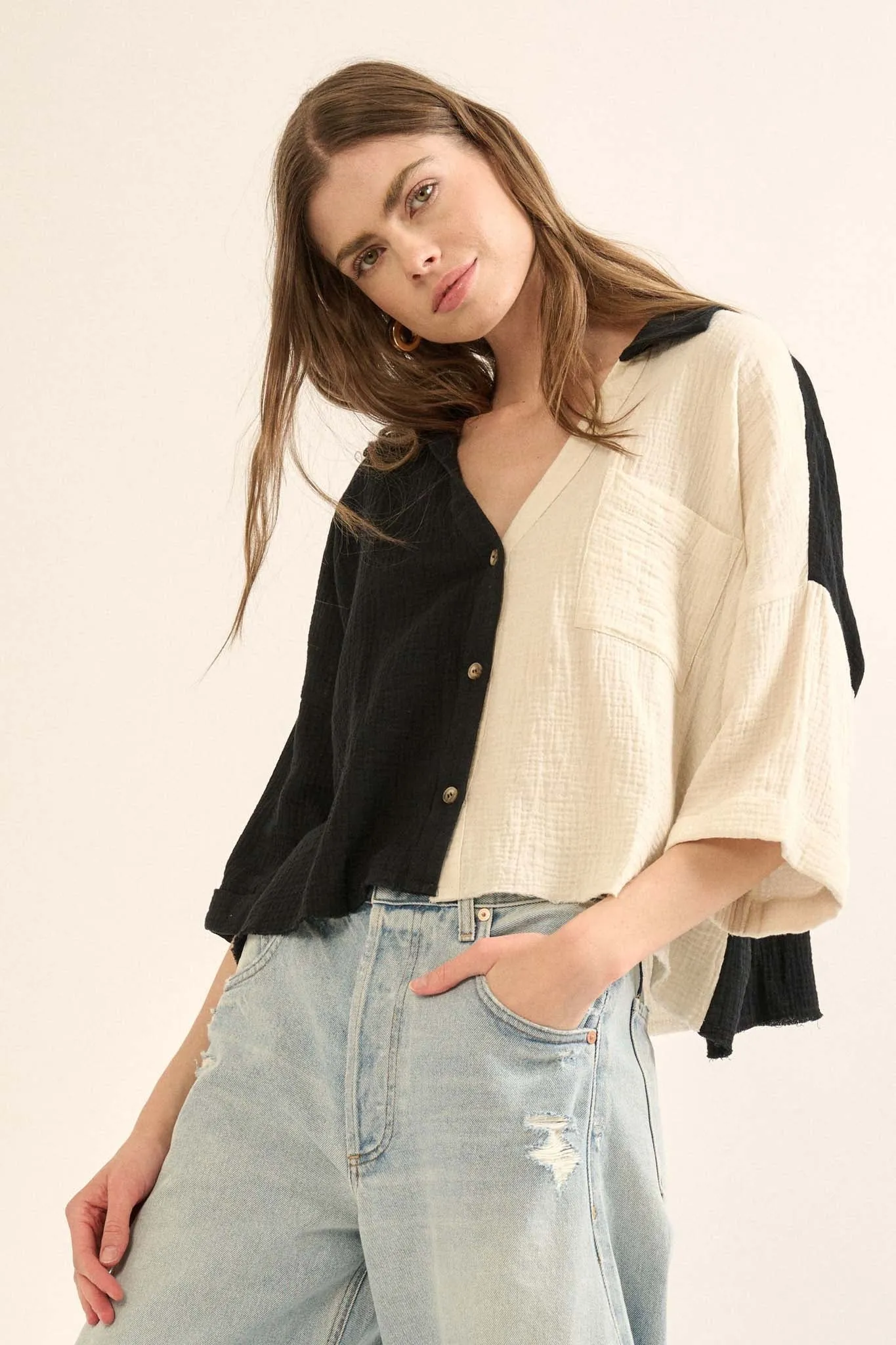 Better Half Colorblock Crinkle Cotton Pocket Shirt