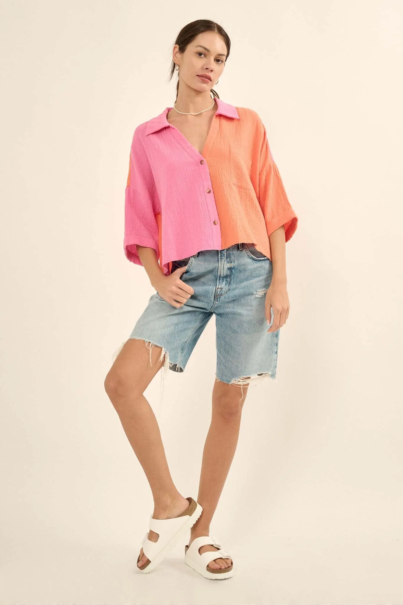 Better Half Colorblock Crinkle Cotton Pocket Shirt