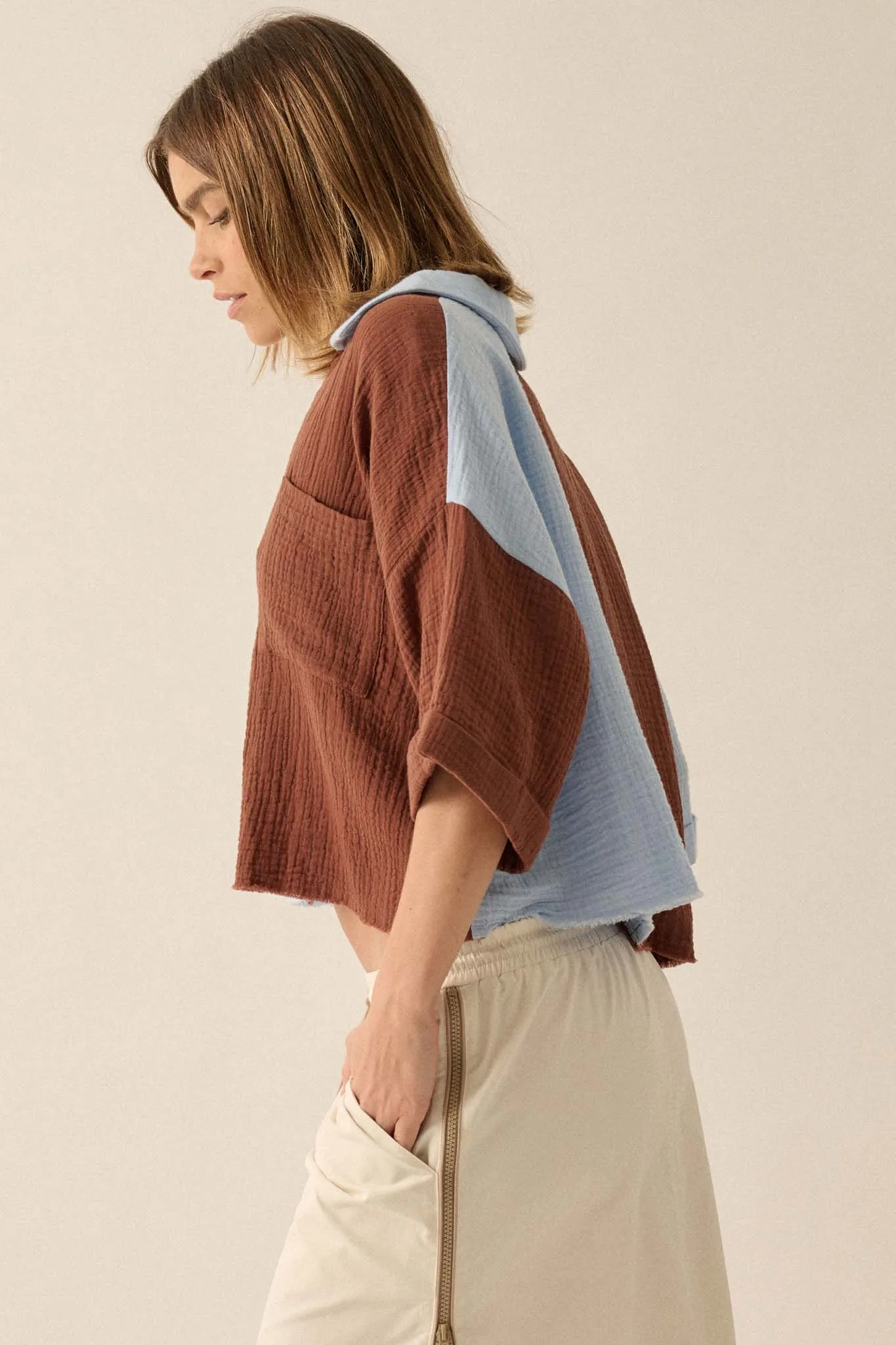 Better Half Colorblock Crinkle Cotton Pocket Shirt