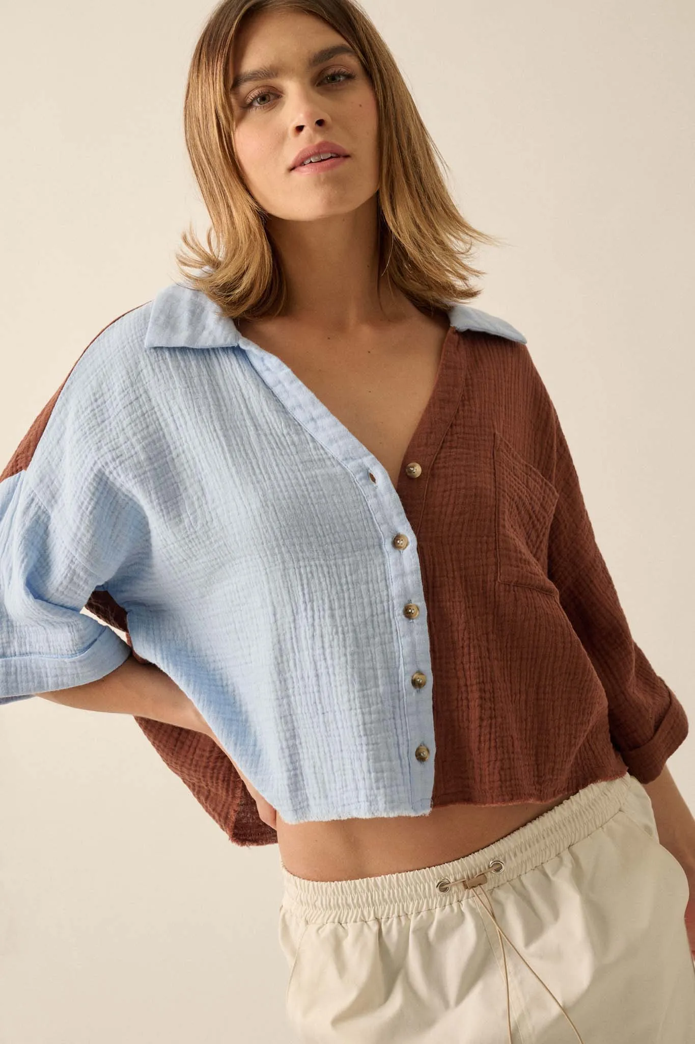 Better Half Colorblock Crinkle Cotton Pocket Shirt