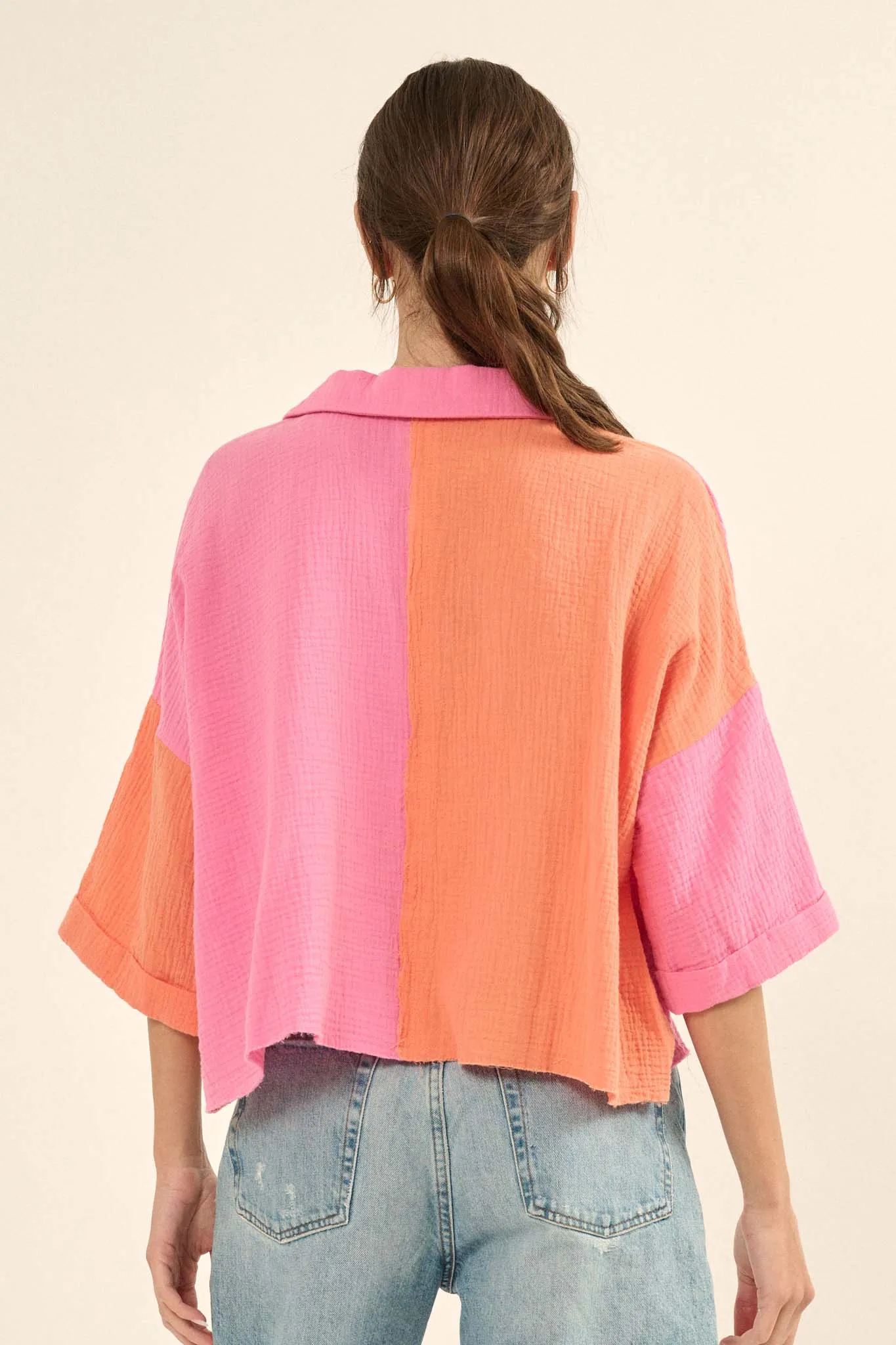 Better Half Colorblock Crinkle Cotton Pocket Shirt