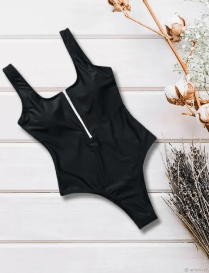 BLACK & WHITE ZIP SWIMSUIT