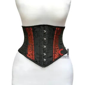 Black and Red Brocade Underbust Corset - Steel Boned