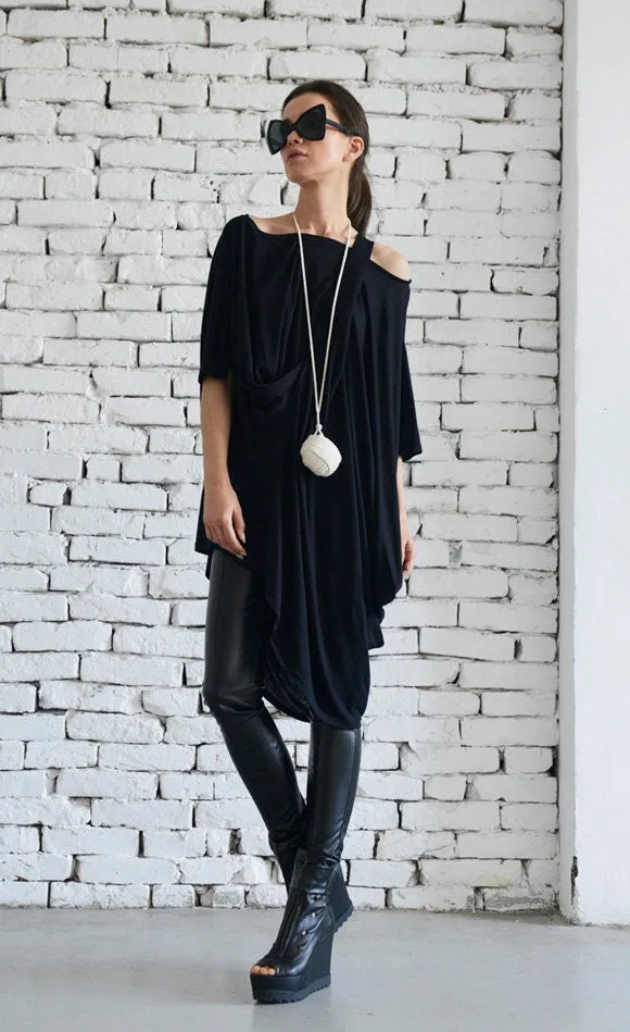 Black Asymmetric Loose Tunic