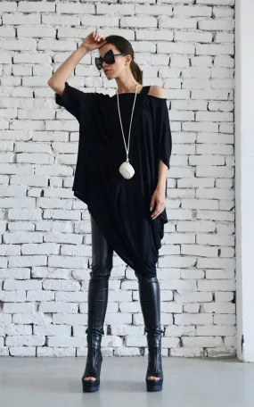 Black Asymmetric Loose Tunic