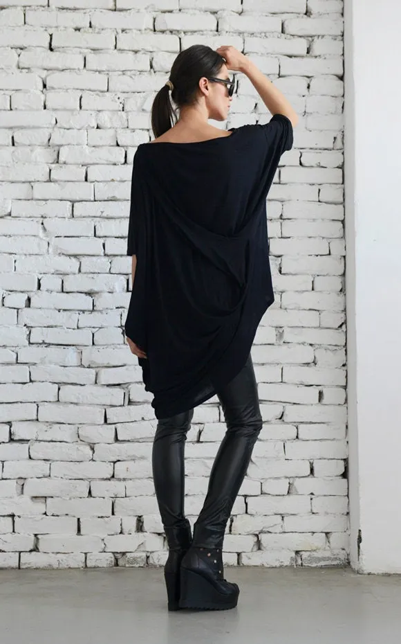 Black Asymmetric Loose Tunic