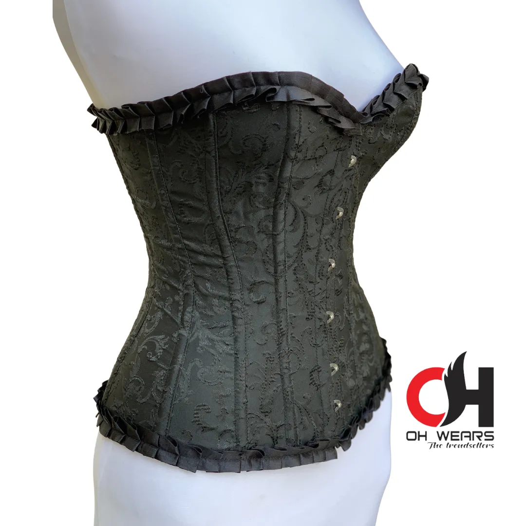 Black Brocade Overburst Corset - Steel Boned