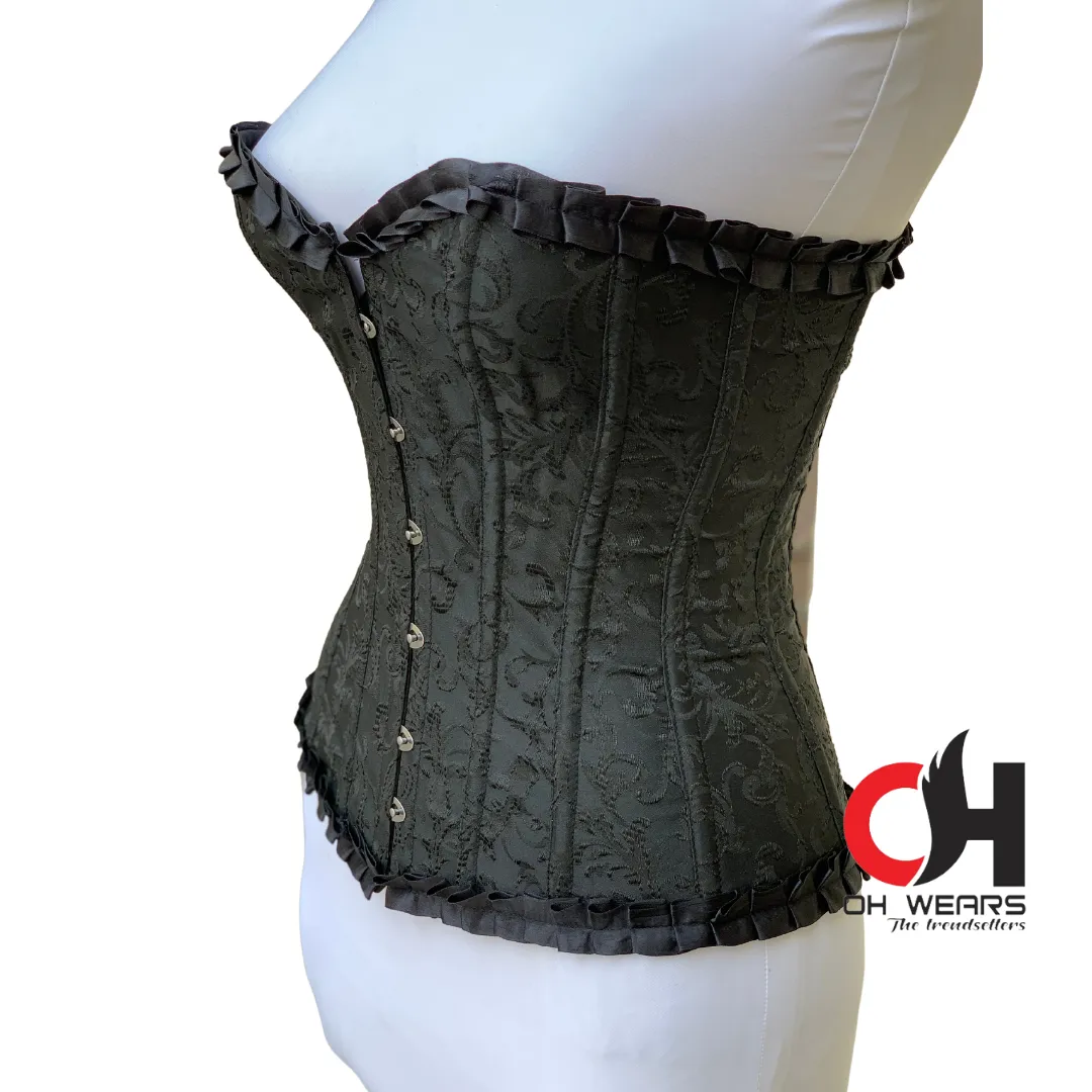 Black Brocade Overburst Corset - Steel Boned