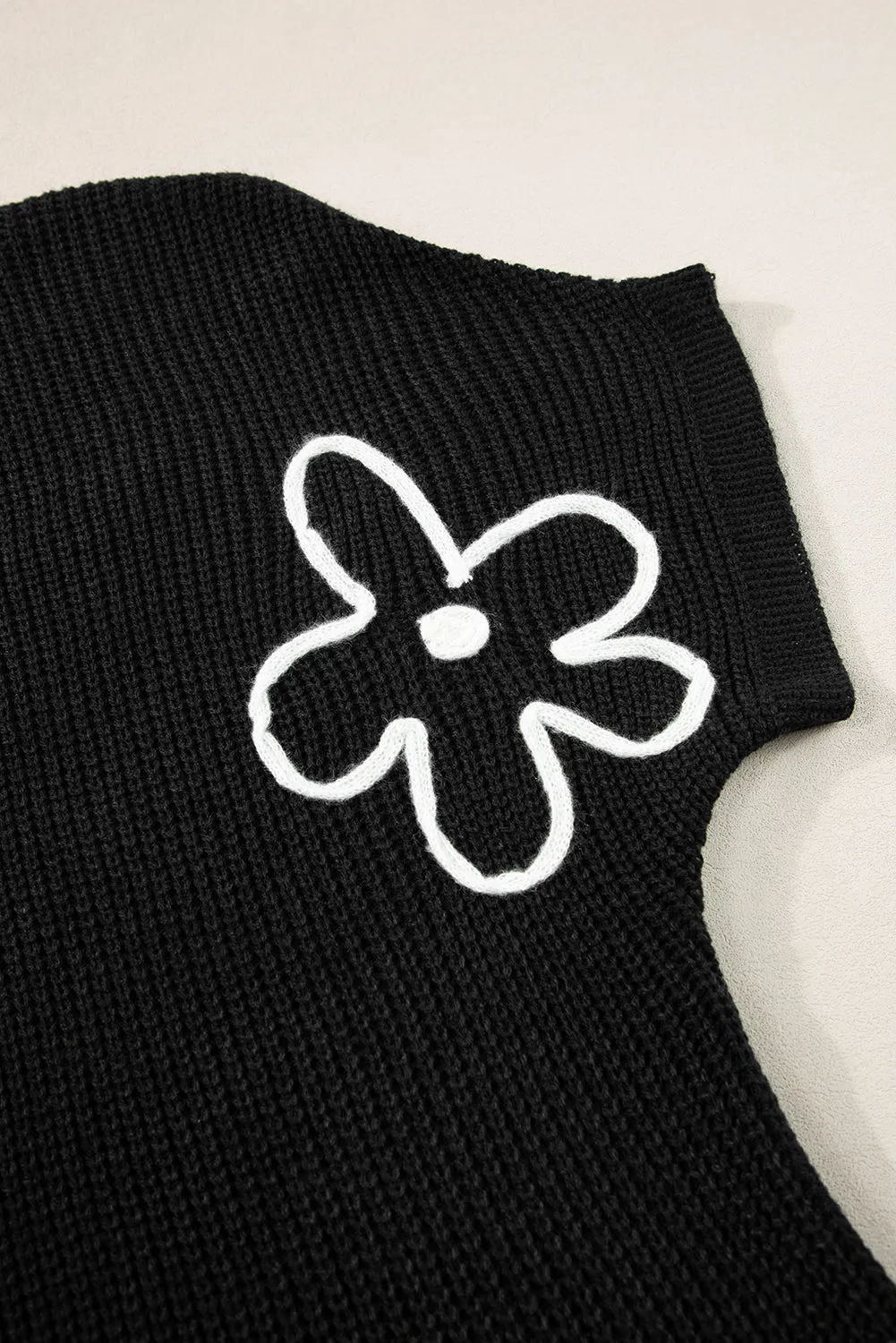 Black Flower Embroidery Sweater Tee