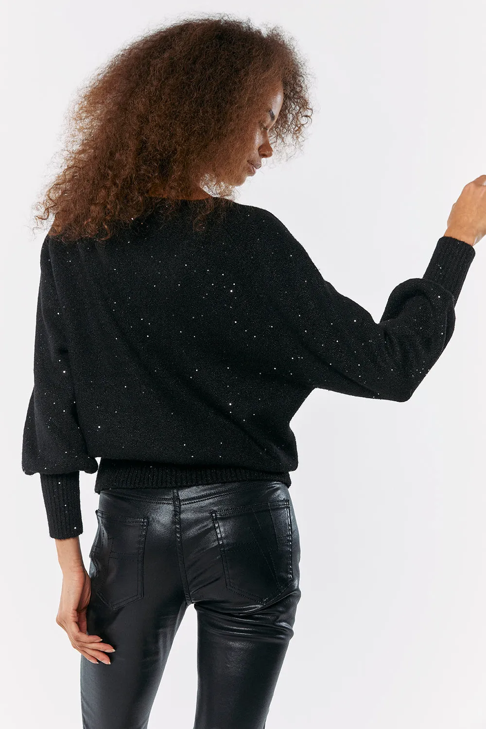 Black Sparkle V-Neck Knitted Jumper