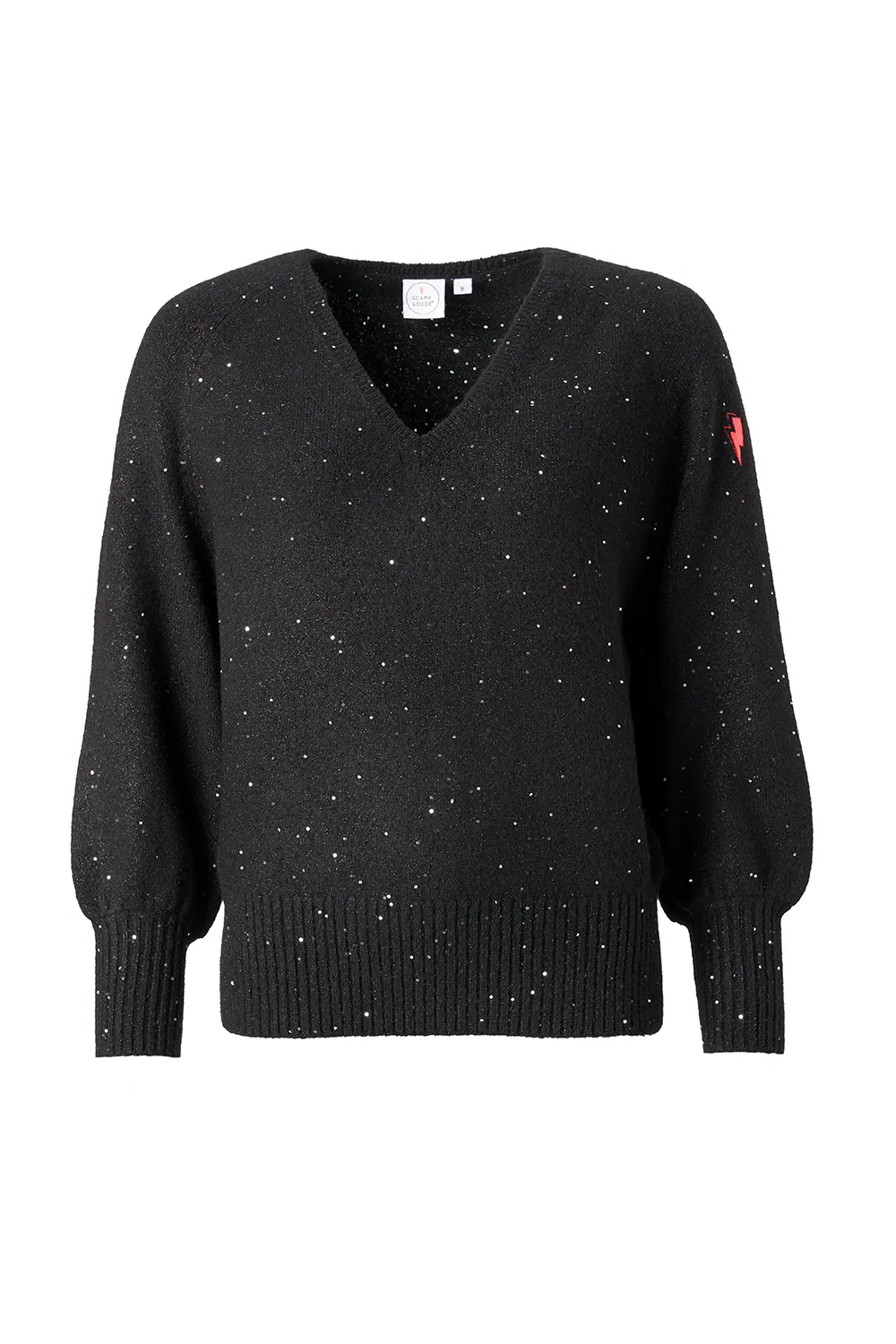 Black Sparkle V-Neck Knitted Jumper