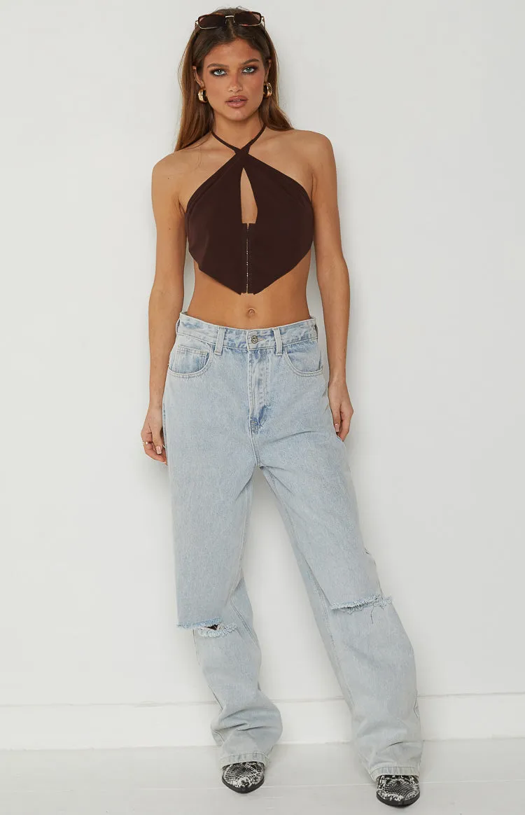 Blakey Brown Halter Neck Top