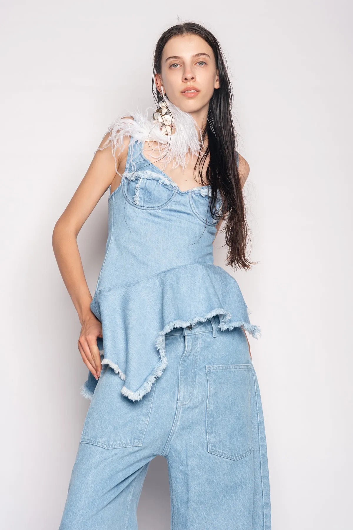 BLUE DENIM PEPLUM CORSET TOP