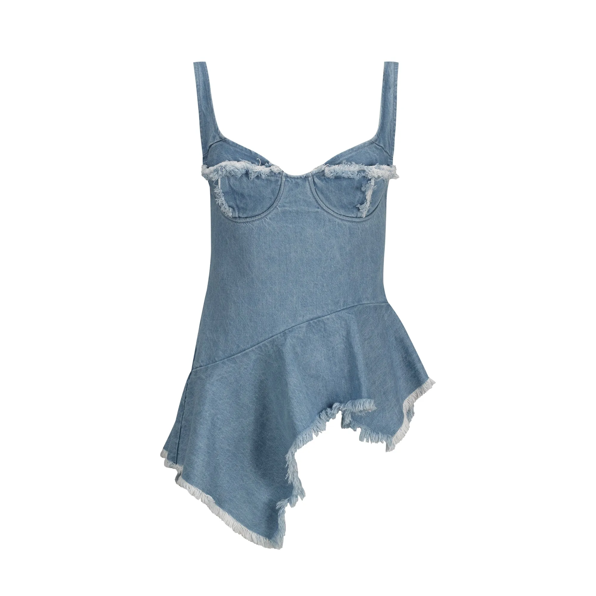 BLUE DENIM PEPLUM CORSET TOP