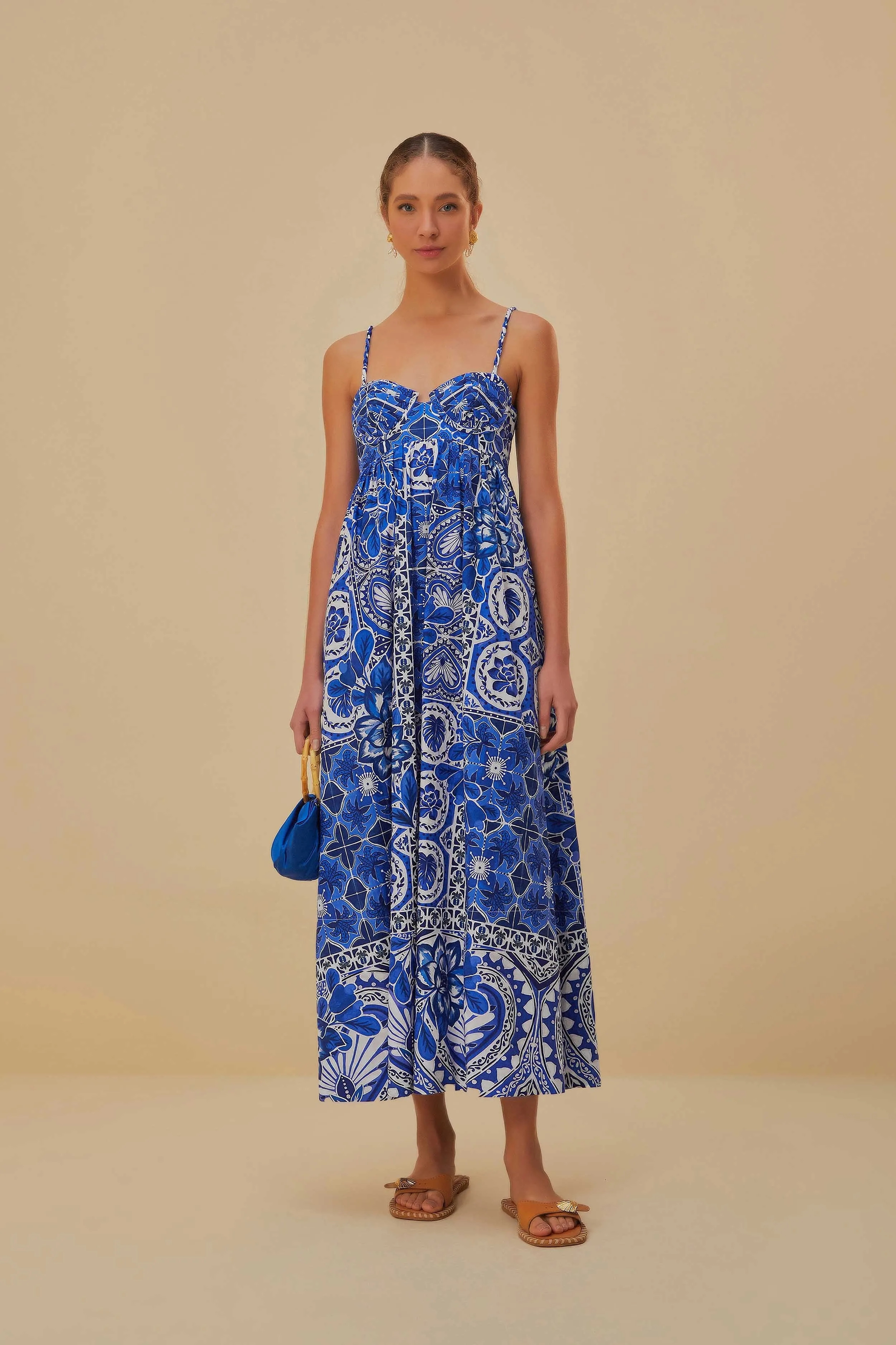 Blue Tile Dream Sleeveless Maxi Dress