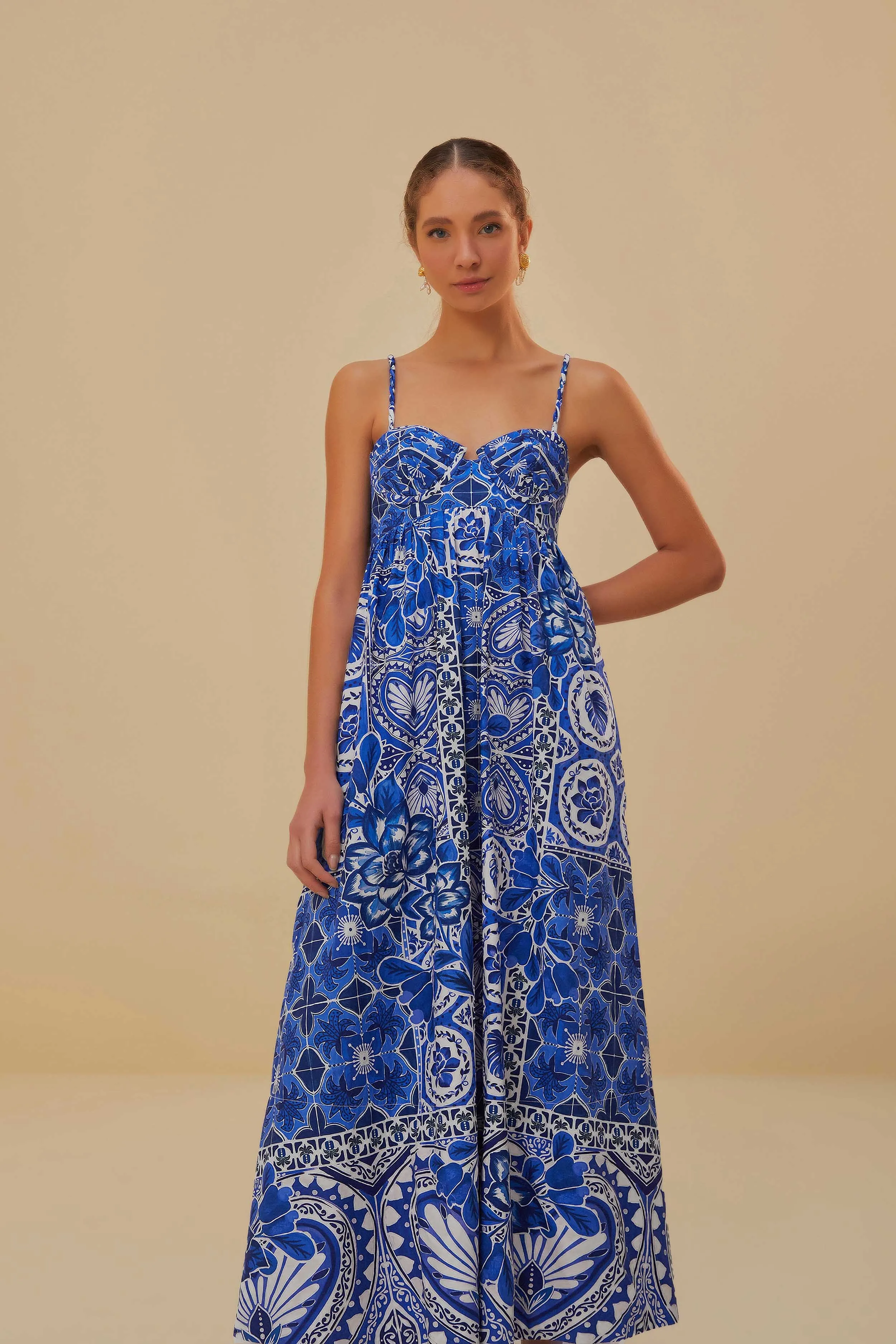 Blue Tile Dream Sleeveless Maxi Dress