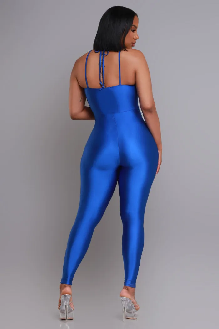 Body On Me Cut Out Halter Jumpsuit - Royal Blue