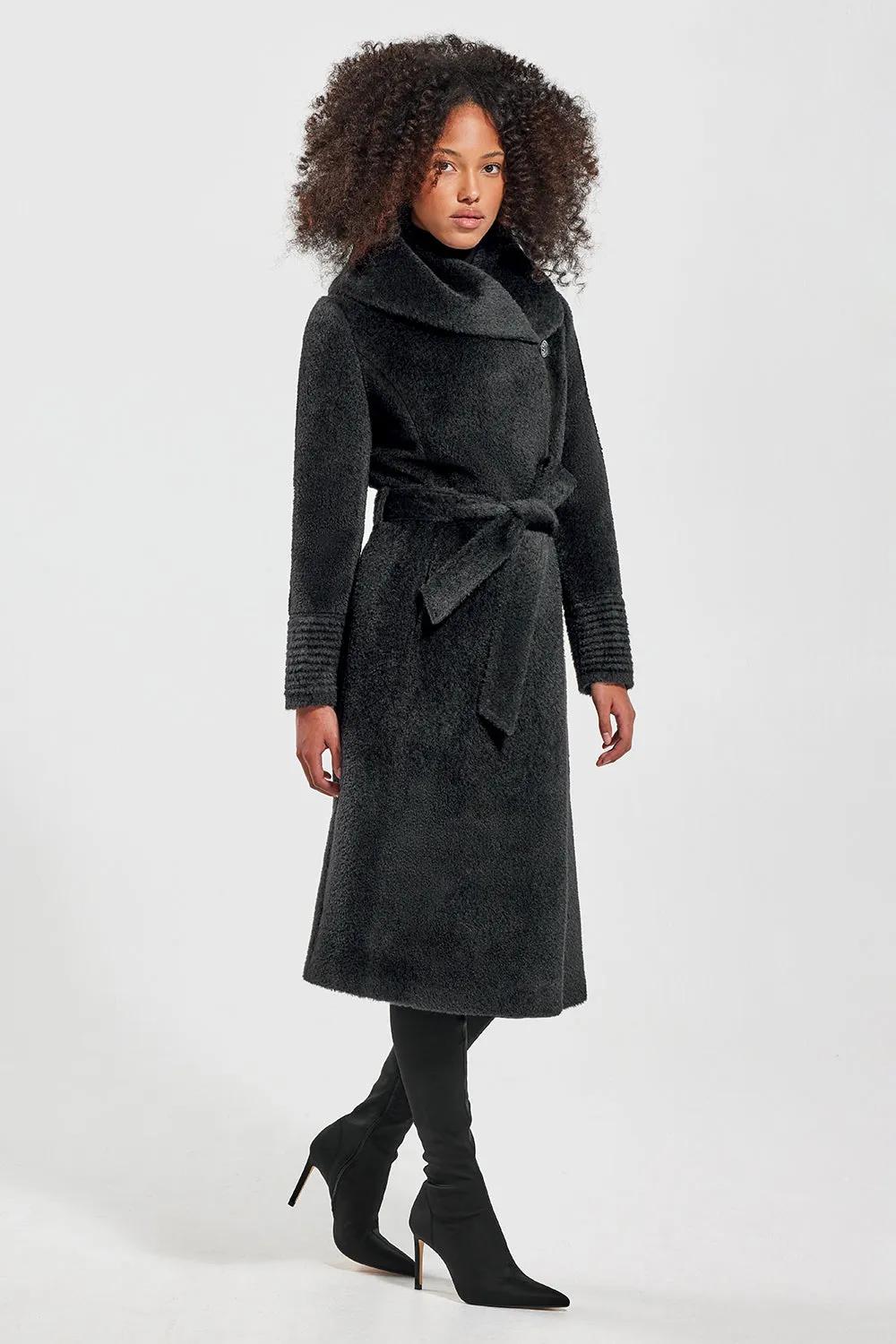 Bouclé Alpaca Long Hooded Wrap Coat