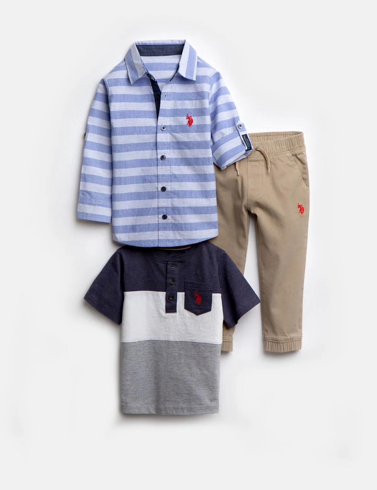 BOYS 3 PIECE SET: SHIRT, TEE & JOGGERS