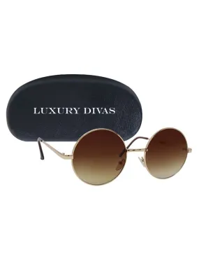 Brown Lens Round Sunglasses With Case