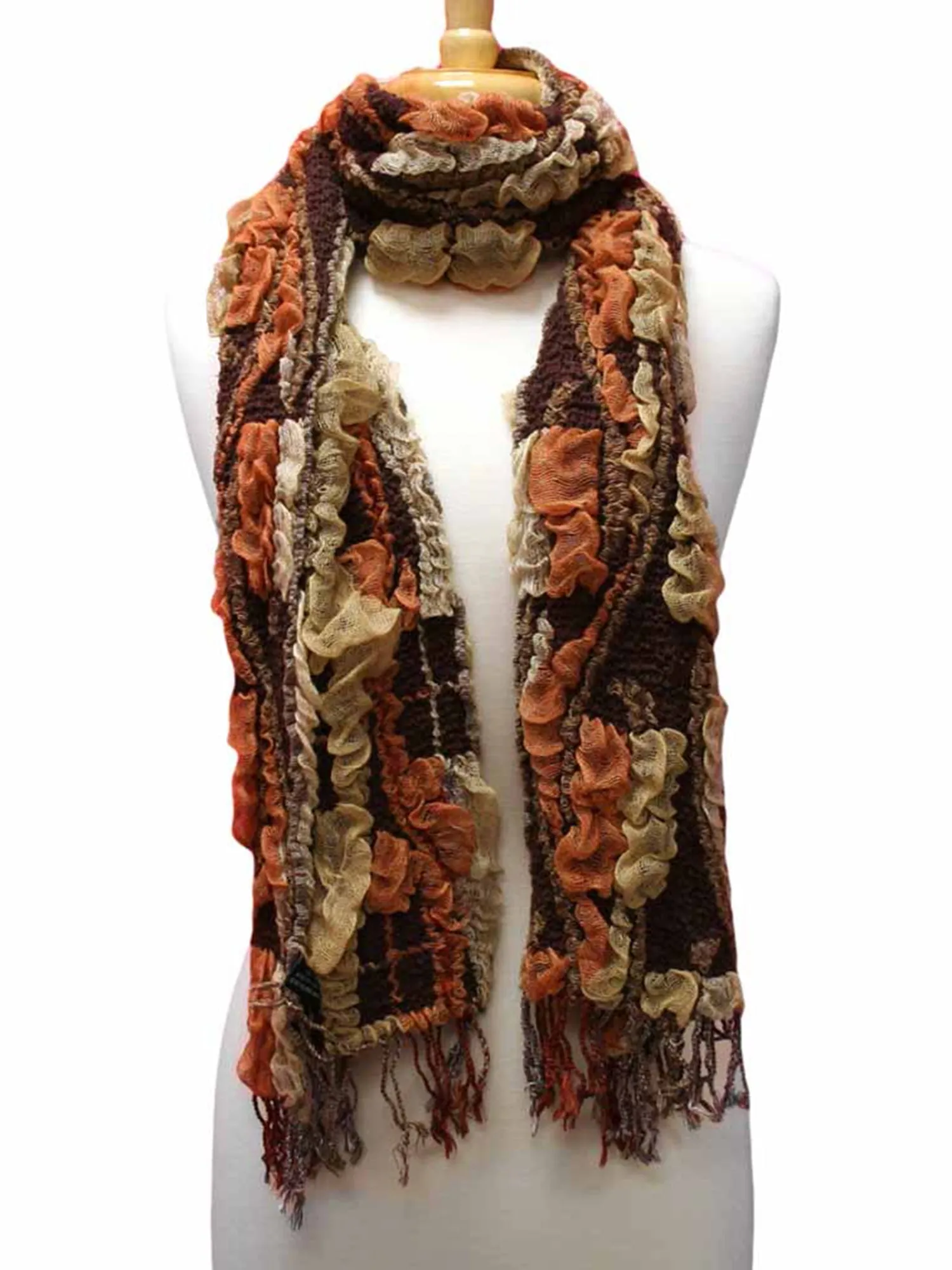 Brown Textured Gauze Scarf Wrap