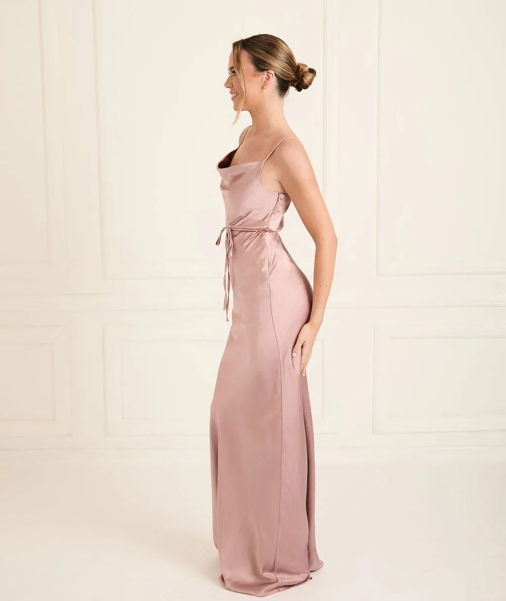 Cami Cowl Front Satin Bridesmaid Dress - Rose