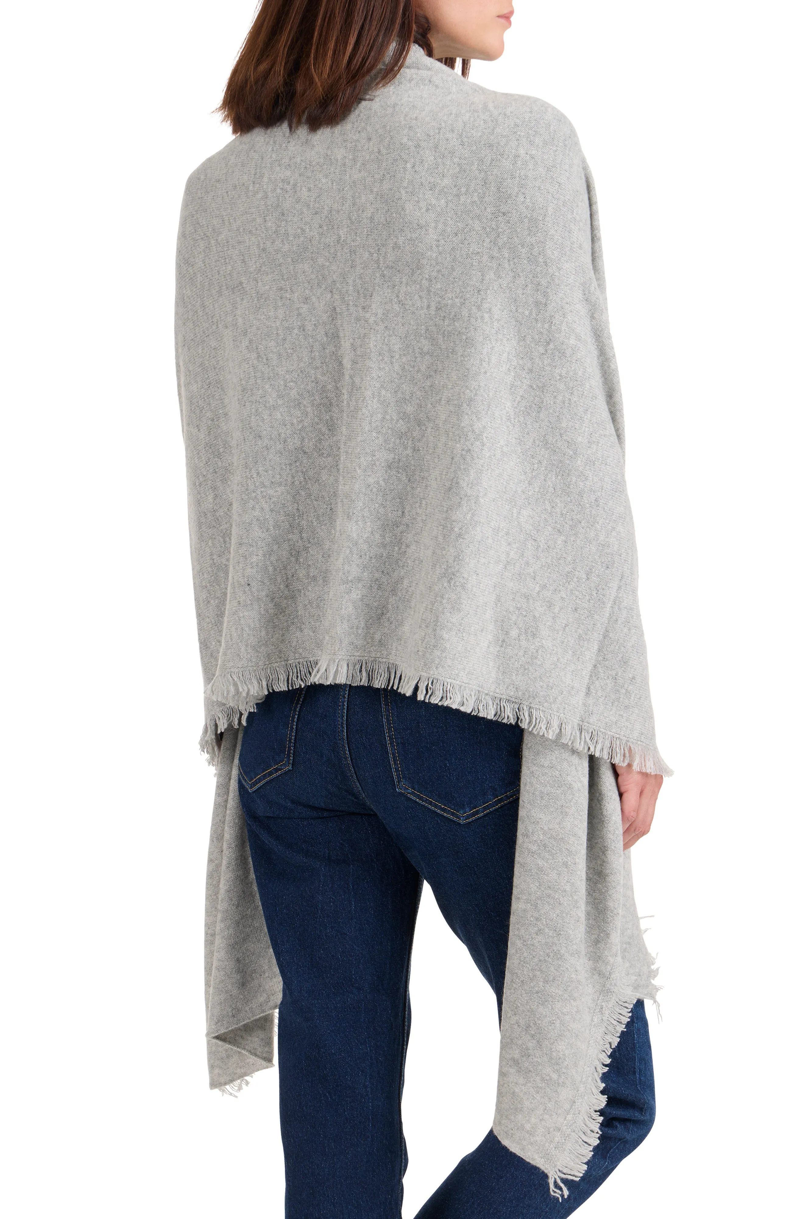 CASHMERE JERSEY WRAP WITH FRINGE