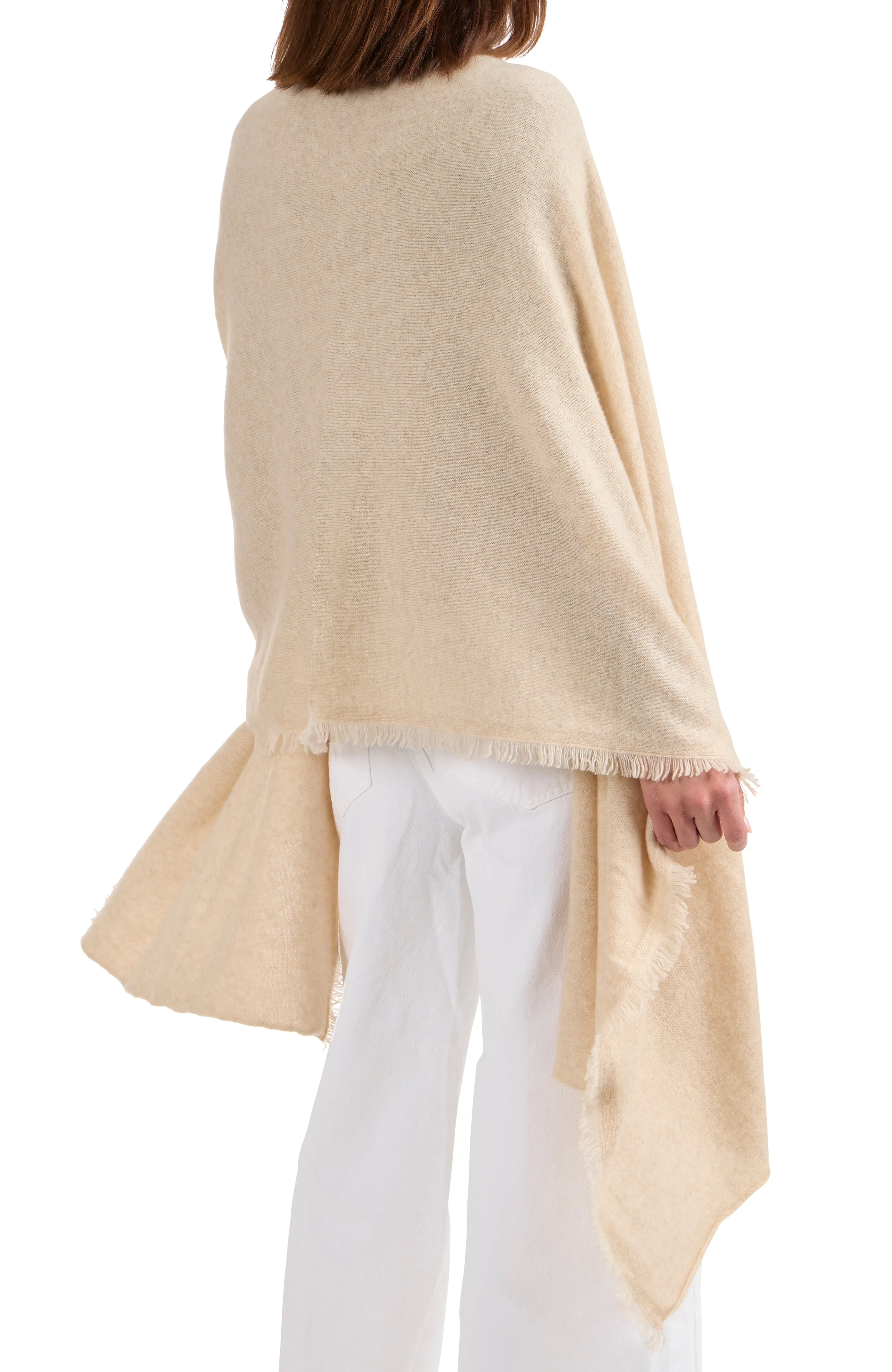 CASHMERE JERSEY WRAP WITH FRINGE