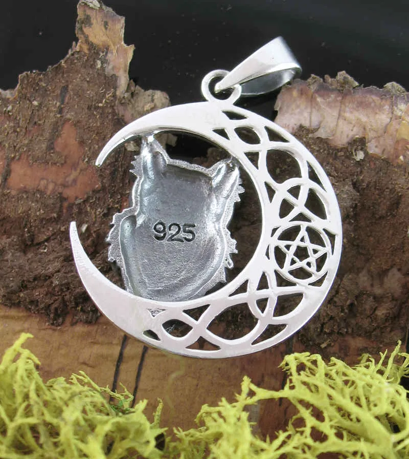 Celtic Owl With Crescent Moon, Triquetra & Pentagram Pendant