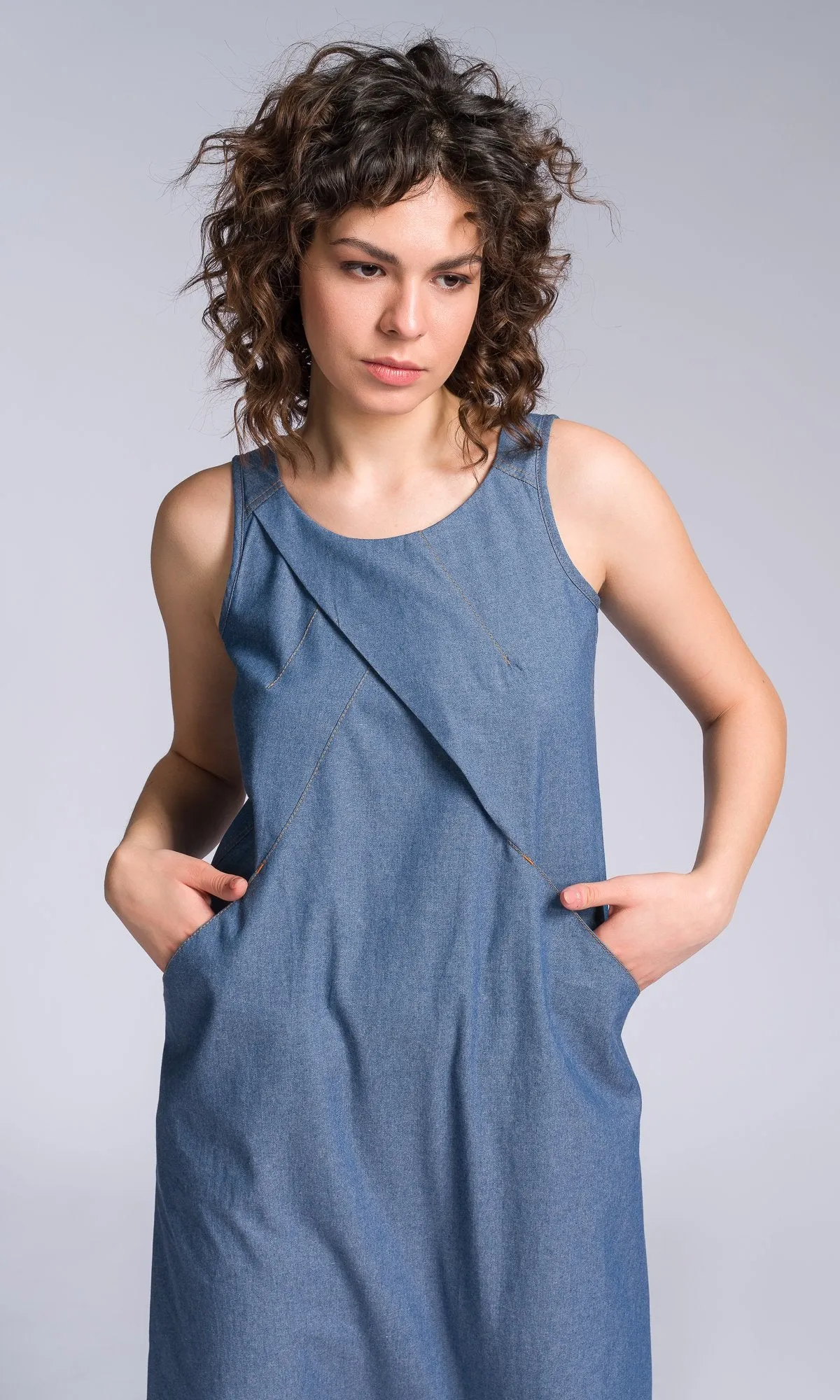 Chambray Jumpsuit with Overlap Front