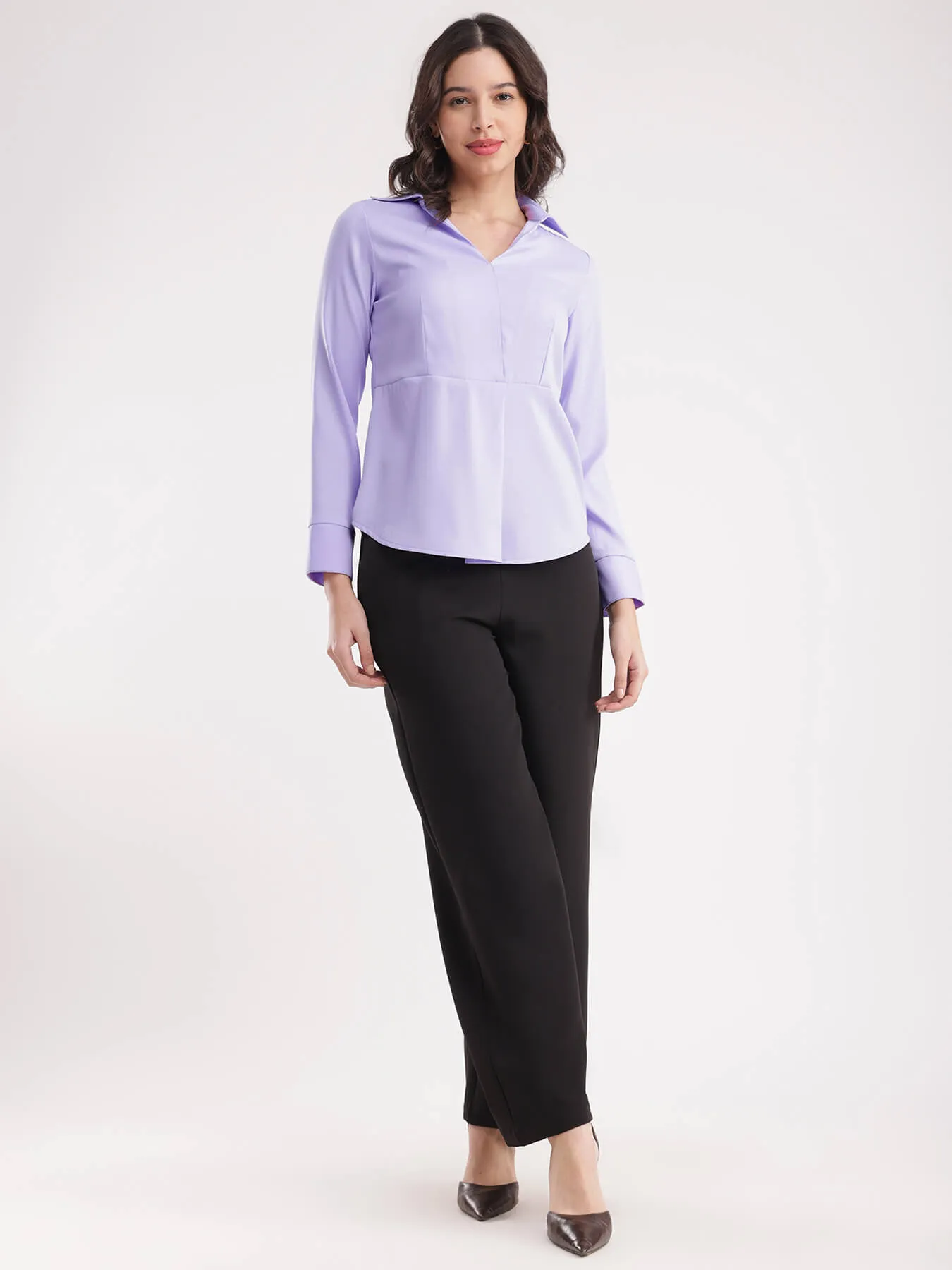 Collared V Neck Top - Lilac