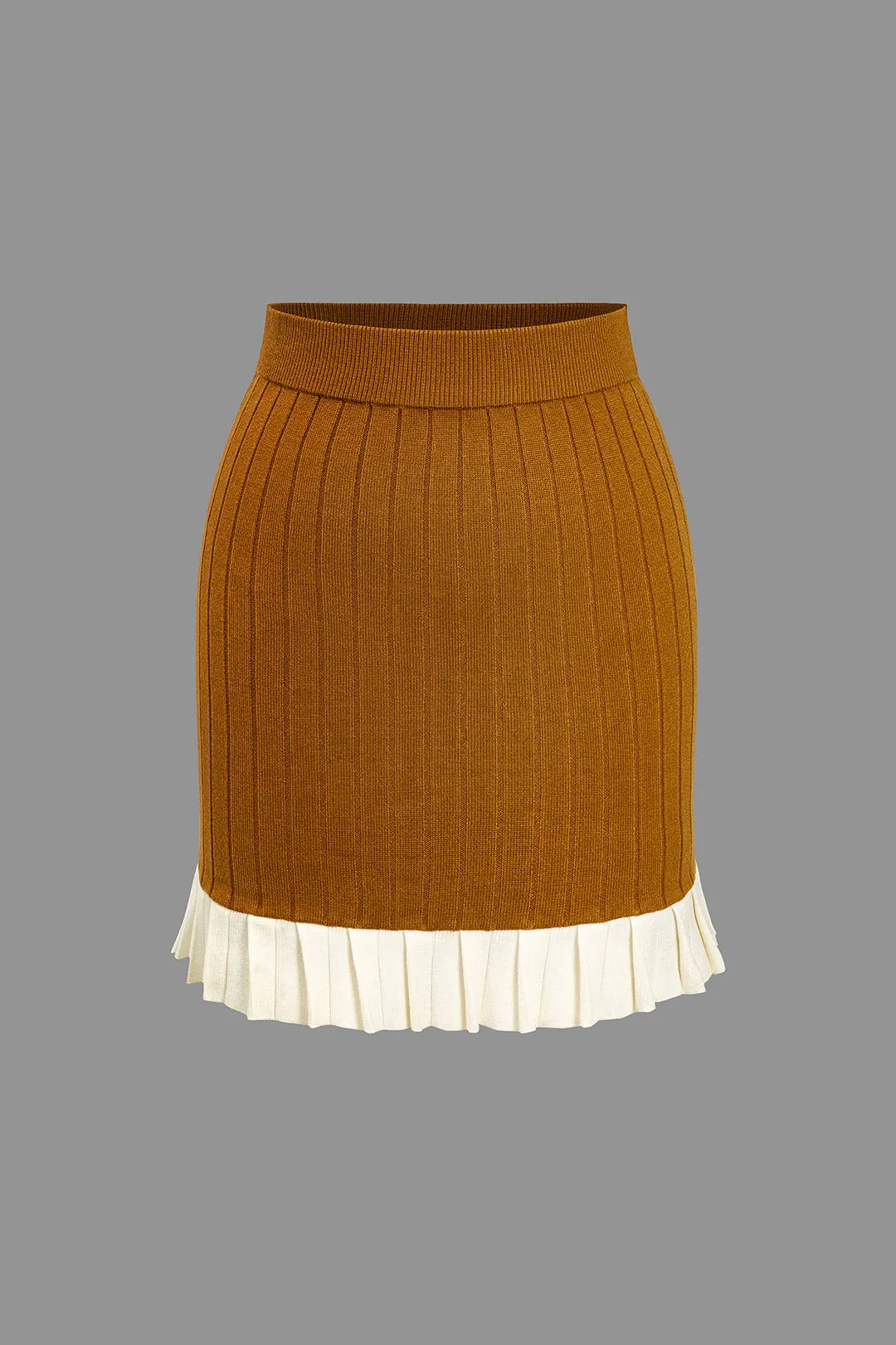 Color Block Print Knit Pleated Mini Skirt