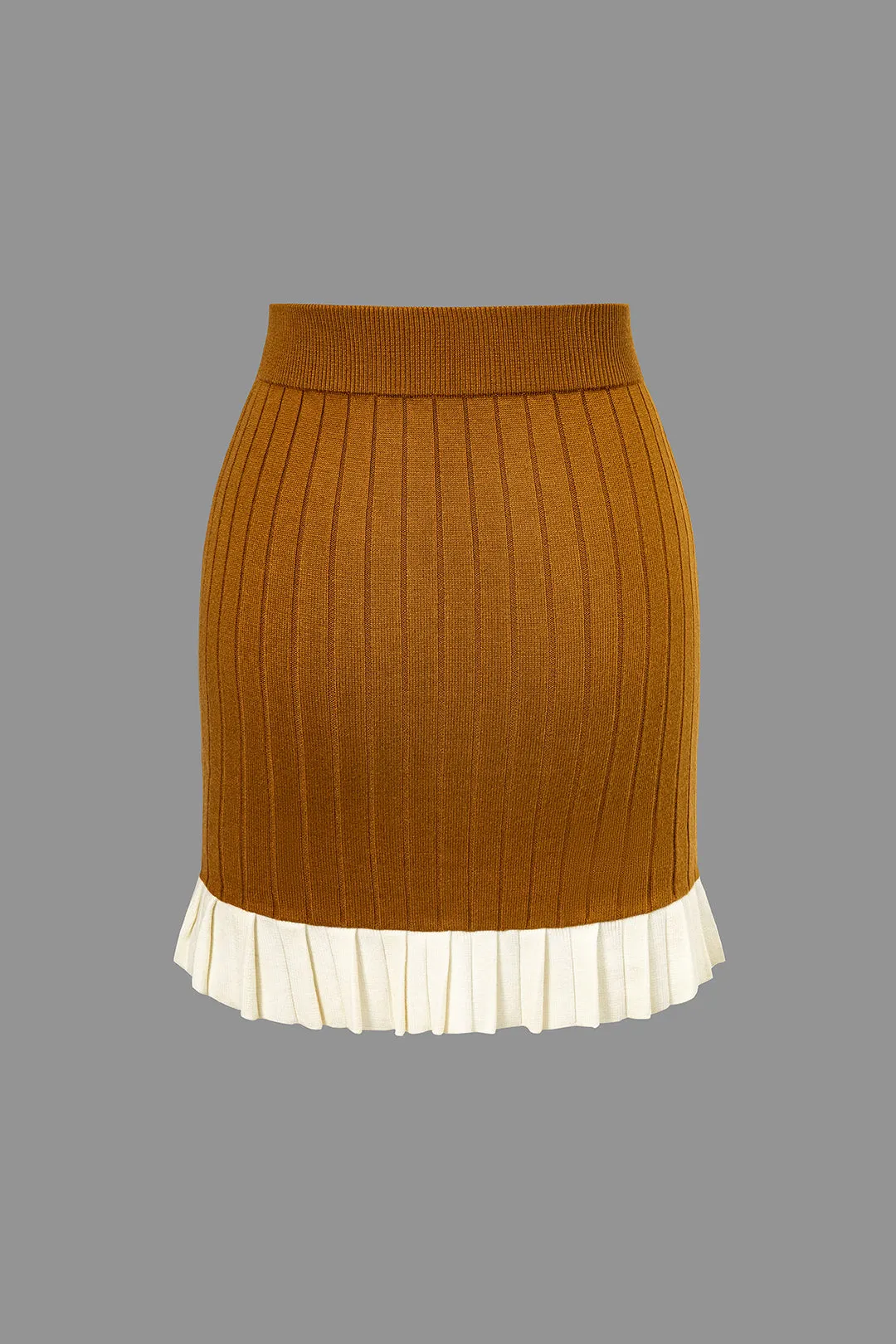 Color Block Print Knit Pleated Mini Skirt