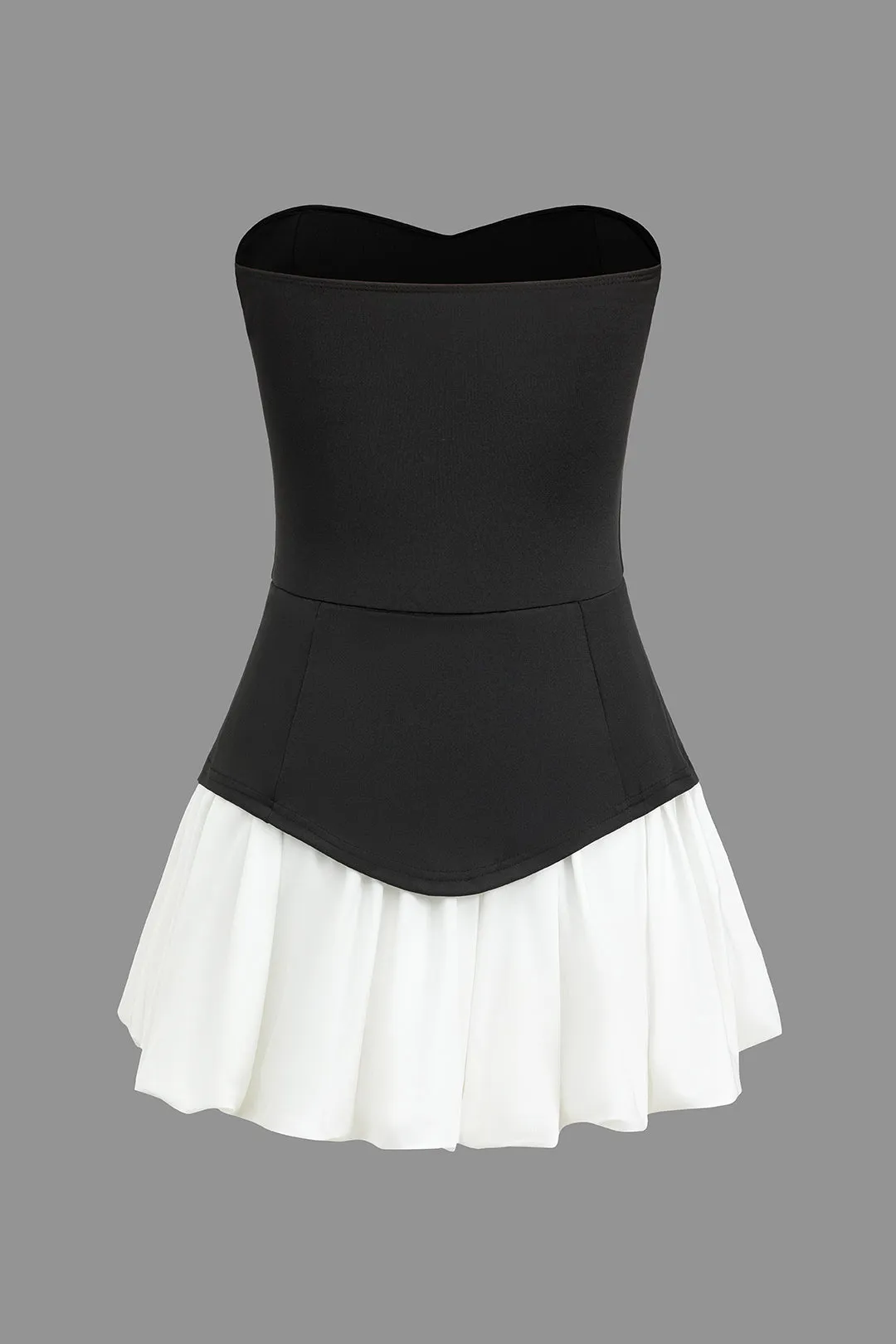 Color Block Ruched Strapless Mini Dress