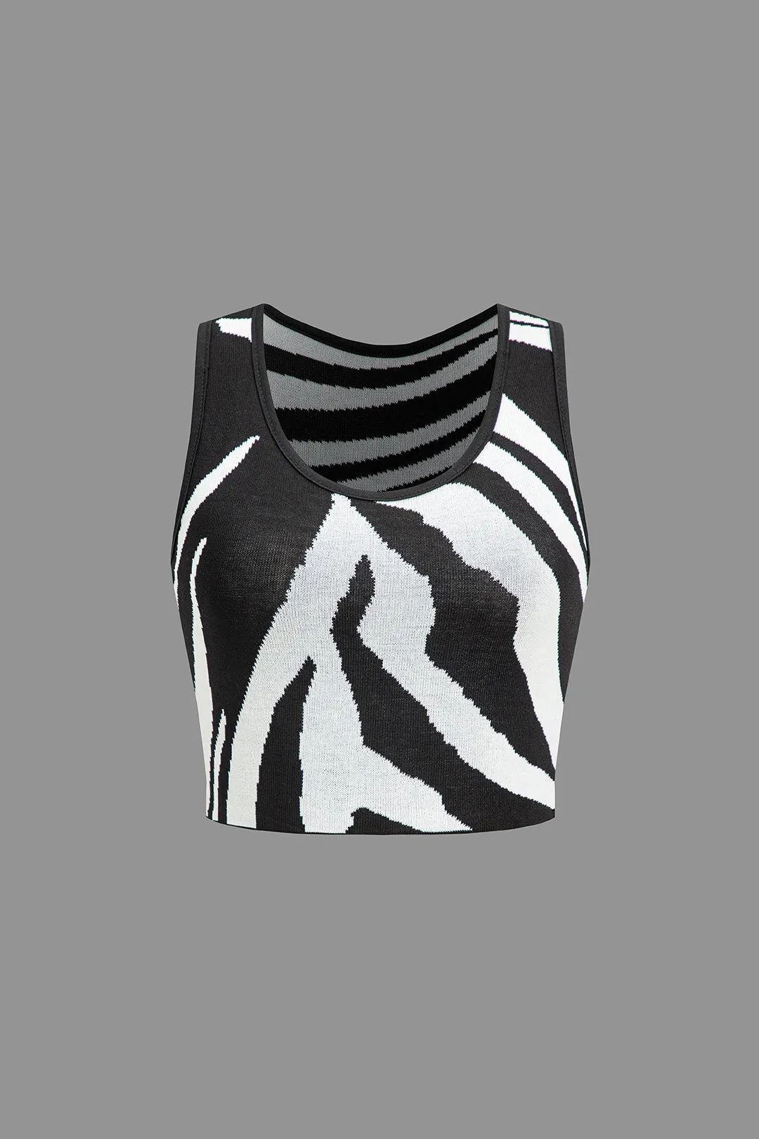 Color Block Zebra Print Knit Tank Top