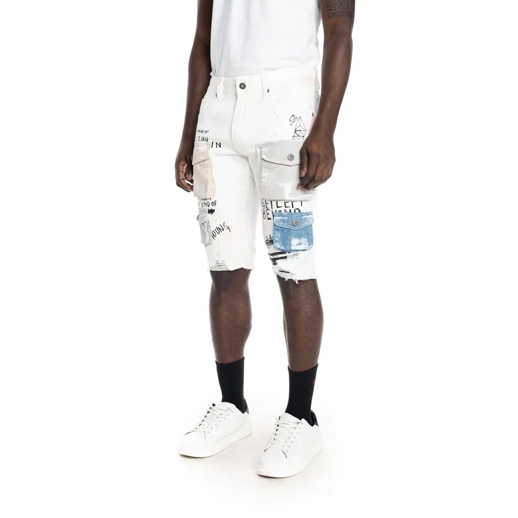 Colorblock Jean Shorts - Ecru