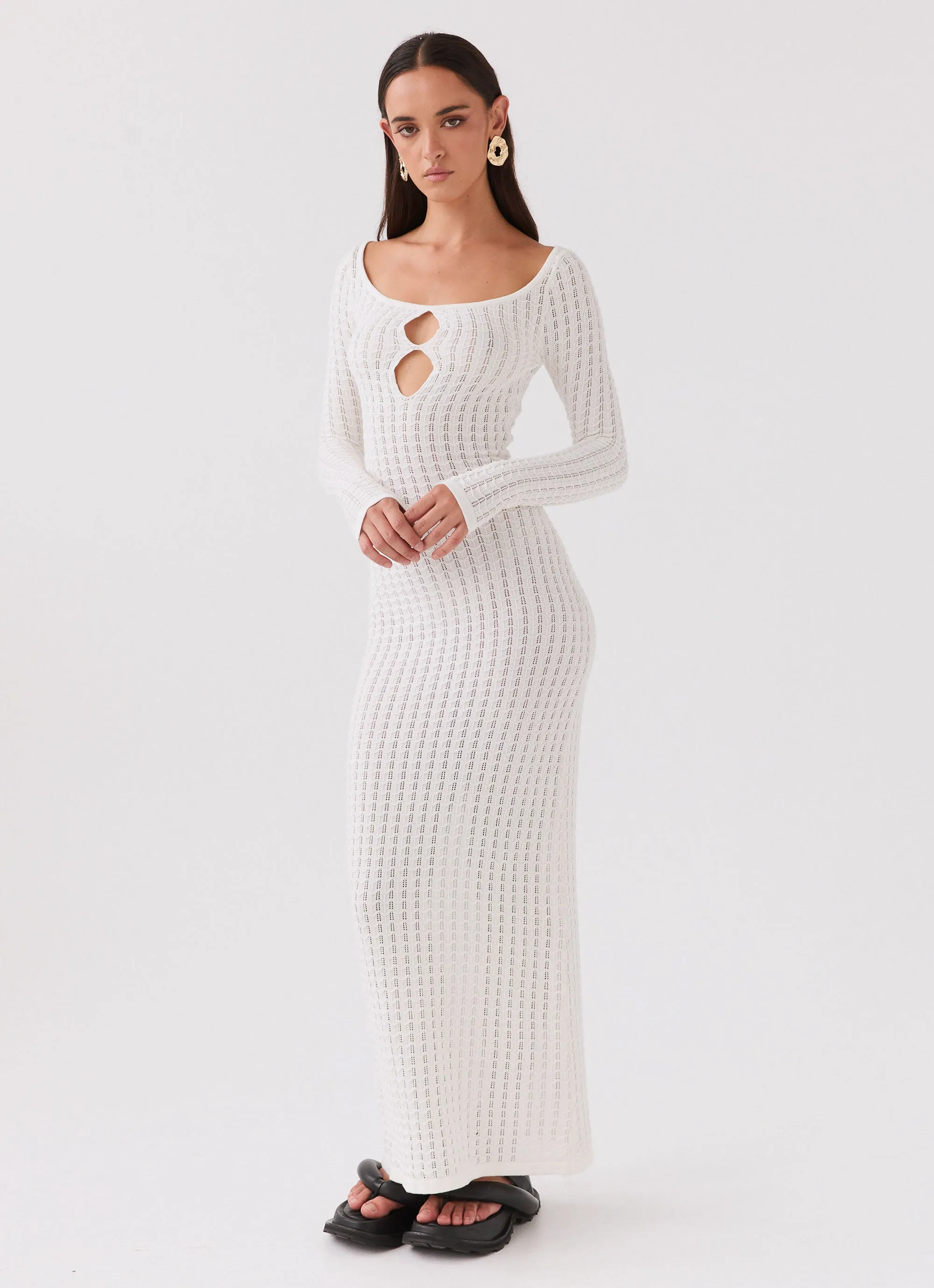 Crystal Cascade Knit Maxi Dress - White