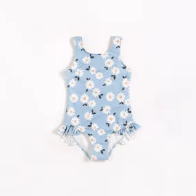 Daisies on Dusty Blue One-Piece Swimsuit | Petit Lem